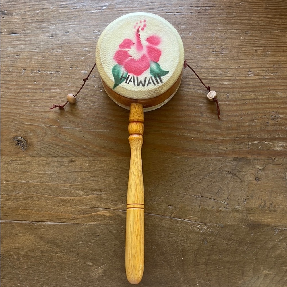Hawaiian Wooden Kids Drum with Pink Flower Design